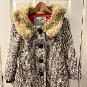 Anthropologie Tabitha Vintage Style Brown Tweed 3/4 Sleeve Wool Blend Coat